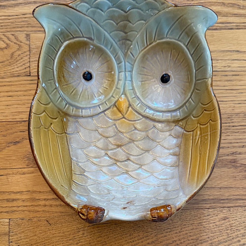 Ceramic Owl Dish Art - Green and Brown - Picture 11 of 13